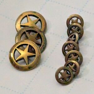 Star Brass Patina Buttons #10 Lot Vntg Western Texas Ranger Sewing Leathercraft
